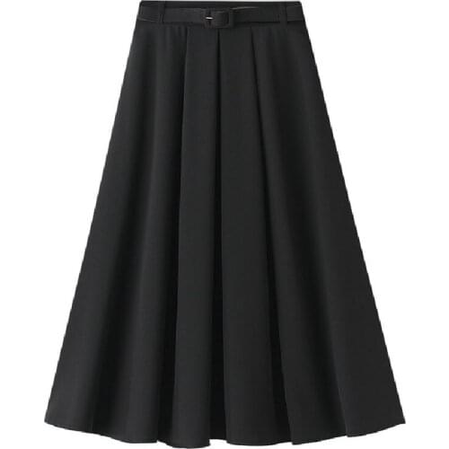 ALLBEST Fahion chic retro high-waisted A-line skirt slimming skirt with belt elegant office skirt