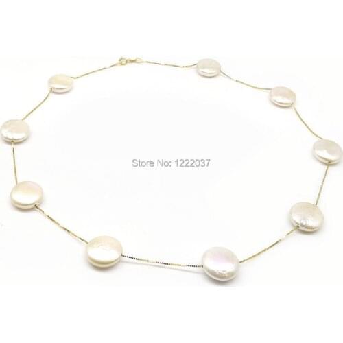 NEW 12-13MM WHITE FRESHWATER Coin Fastener PEARL NECKLACE 18" 925 sterling silver Chain