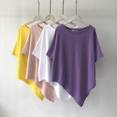 Womens Top Loose Pure Color Irregular Hem Short-Sleeved T-Shirts Womens Clothing 2021 Summer Bottoming T Shirts Woman Tops Y2K