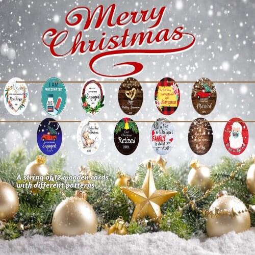 12Pcs Each Christmas Home Decoration Wooden Signboard Pendant Creative Elk Decoration Pendant