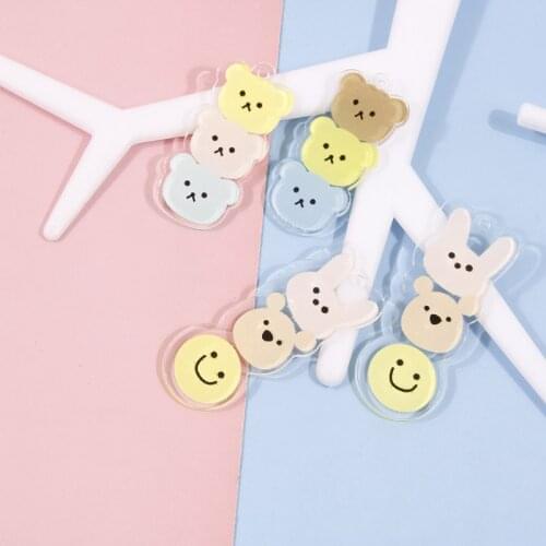 2021 New style 50pcs/lot cartoon bears/rabbit pattern print geoemtry rectangle shape acrylic beads diy jewelry earring accessory