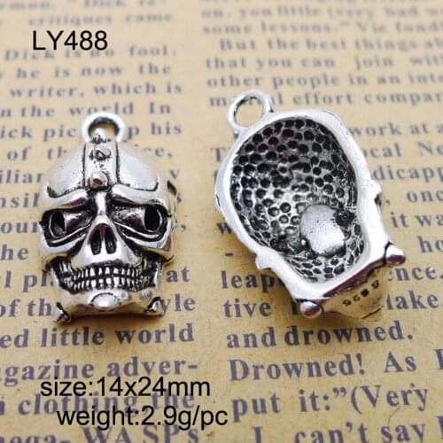 25pcs Antique Silver Alloy Skull Charms Pendants For Bracelet Necklace Jewelry Making DIY Handmand Craft 14x24mm