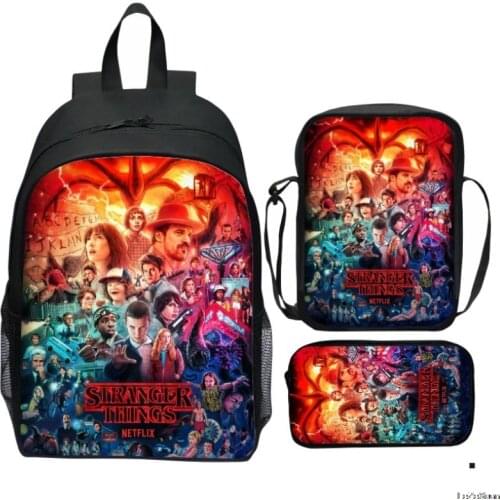 3D Hot Stranger Things Backpack Boys Girls Anime Bookbag Gifts 3Pcs Set School Bag Kids Pencil Case Shoulder Bag