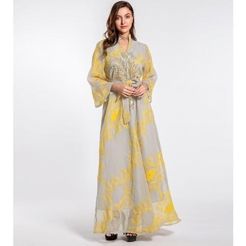 Abaya Luxury Moroccan Kaftan Muslim Dress Women Jalabiya Ethnic Sequins Embroidery Evening Dresses Arabic Oman Clothing