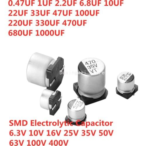 10PCS Aluminum Electrolytic Capacitor 1uF 10uF 22uF 33uF 47uF 100uF 220uF 330uF 470uF 1000uF 6.3V 10V 16V 25V 35V 63V 100V 400V