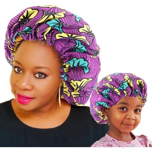 2 pcs Satin Bonnet Adjustable Double Layer Sleep Cap Mommy and Me Girls African Print Child Turban Baby Hat Hair Accessories