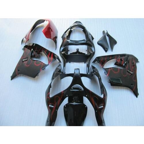 Free gifts custom full fairing kit for Kawasaki ZX9R 02 03 red flame in black road Fairings bodywork Ninja ZX-9R 2002 2003 YH16