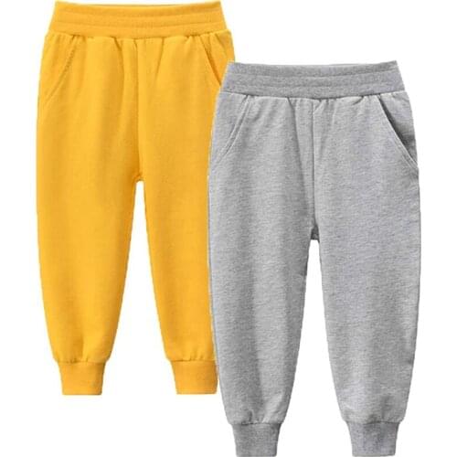 Kids Boys Pants Jogger Drawstring 2-Pack Chino Cargo Pant Cotton Casual Fleece Sweatpants Pants Grey and Yellow