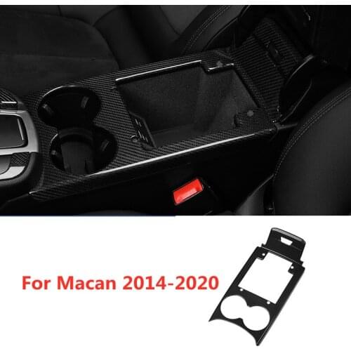Black Real Carbon Car Interior Styling Drink Holder Cover Moulding Trim for Porsche Macan 2014-2020