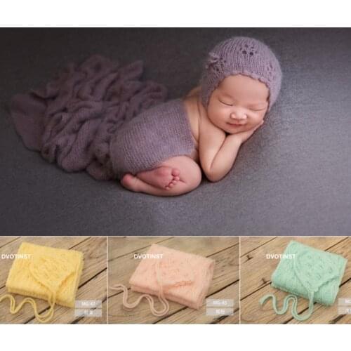 Dvotinst Newborn Photography Props for Baby Soft Handmade Knitted Wrap Hat Bonnet 2pcs Studio Shoots Fotografia Photo Props