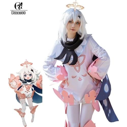 ROLECOS Game Genshin Impact Cosplay Costume Paimon Cosplay Jumpsuit Women Lolita Costume Leg Armor Halloween Suit Cloak