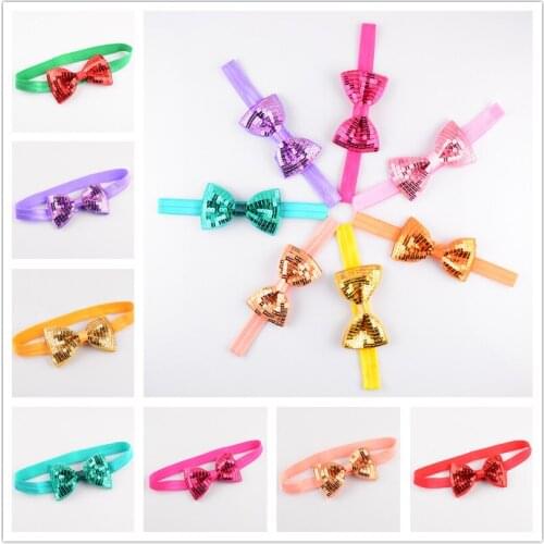 Hot New Candy Color For girls Big Bow Headbands 50pcs/lot 20 Colors Embroidery Sequin Headwear For Kids Accessories FDA17