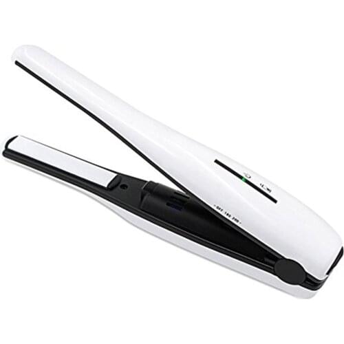 USB Mini Flat Iron Portable Travel Cordless Rechargeable Curling Iron with Power for Hair Straightening and Curler (white)