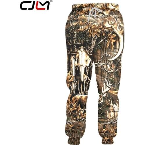 CJLM Fashion Man Sweatpants 3D Forest Deer Funny Streetwear Men Pants Brown Leaves Oversized Trousers