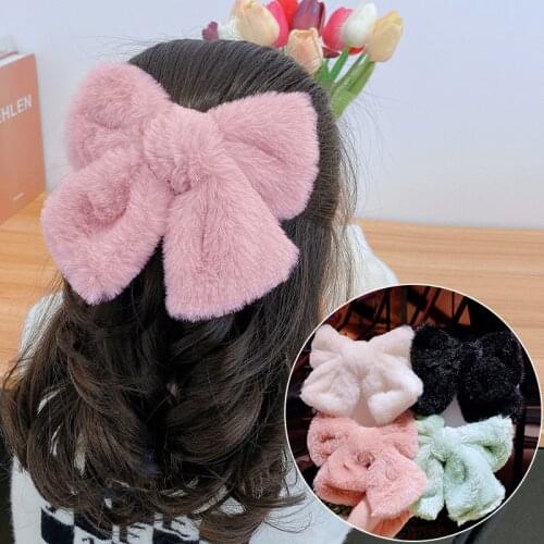 Fashion Big Bow Hairpins Girl Popular Hair Clip Sweet Elegant Plush Hairgrip High Quatity Solid Color Hairwear Ornament New