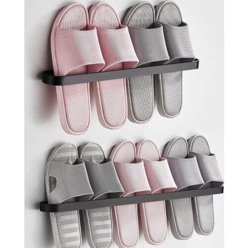 Wall Mounted Shoe Rack Aluminum Living Room Bathroom Towel Slipper Storage Rack Punch-free Footwear Hanger Shelf Organizer