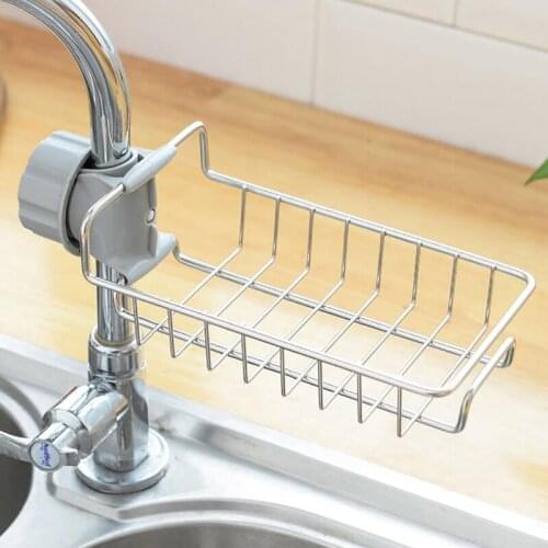 Stainless Steel Sink Faucet Drain Rack Hose Sponge Dishwashing Rag Small Items Adjustable Bathroom Kitchen Storage Rack