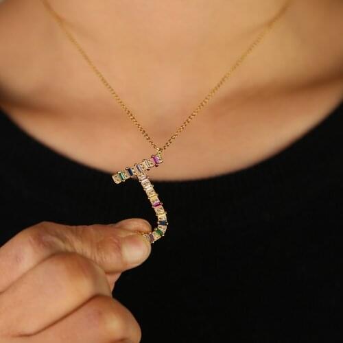 2019 new arrived letter Alphabet pendant Gold color paved multi color cz colorful J A delicate necklaces for women