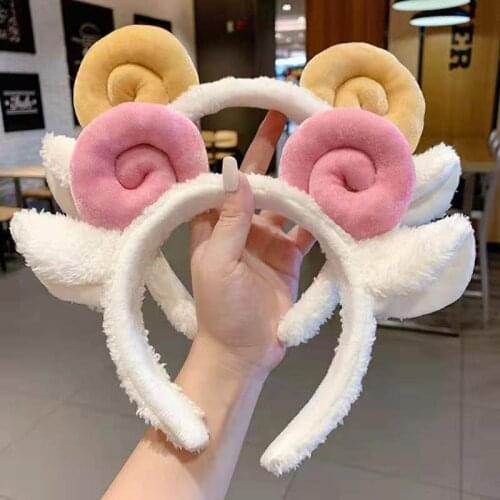 1PC Cute Sheep Horn Lamb Ear Soft Fleece Women Headband Makeup Head Band Hair Band for Wash Face Shower Hair Accessories