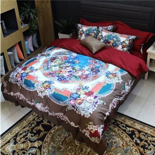Western Style Fine 3D Printing 100s Cotton Satin Bed Quilt Queen King Bed Goods 4pcs Bed Sheet Pillow Cover