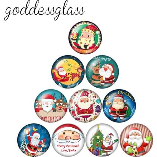 Merry Christmas Santa Claus 10pcs 12mm/18mm/20mm/25mm/30mm Round photo glass cabochon demo flat back Making findings ZB0580