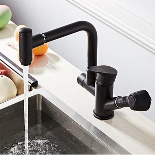 Kitchen Faucet with Shower Head Multi-function pull out Sprayer Sink Mixer Tap Black chrome Cool and Hot Single Handle hole tap