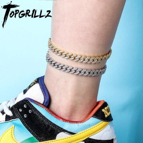 TOPGRILLZ 2020 New 9mm Anklet Charm Cuban Chain Womens Gold Color Anklet Iced Out Cubic Zirconia Anklet Gift Fashion Jewelry