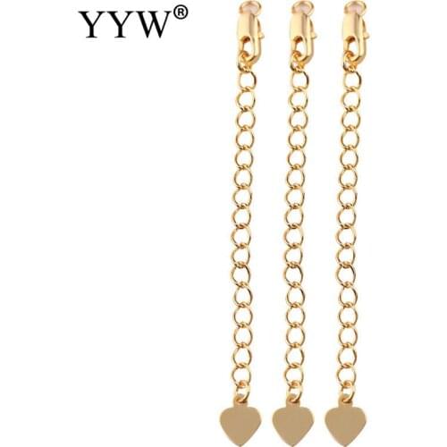 YYW 5pcs/Lot 70mm Length Extended Chain With Lobster Clasps Heart Dropped Necklace Bracelet Extension Bulk DIY Jewelry Making