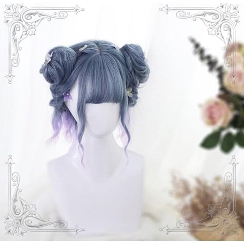 High Quality Lolita Magical Blue Purple Gradient Water Wave Female Wig Cosplay Party