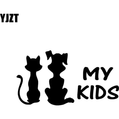 YJZT 15CM*8CM MY KIDS Fashion Cat And Dog Vinyl Car Sticker Black/Silver C2-3063