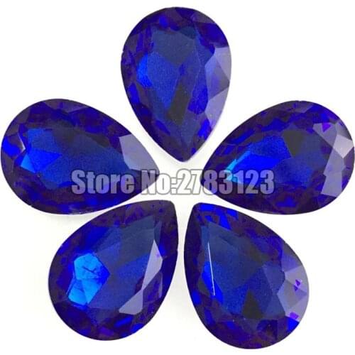 Factory sales royalblue pointback good quality AAA+ Glass Crystal drop shape rhinestones Nail/ clothing accessories SWSP010