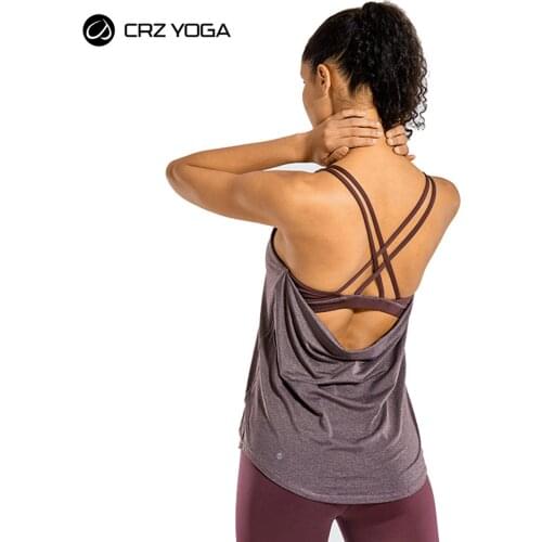 CRZ YOGA Lightweight Heather Womens Workout Tank Tops with Built in Bra Flowy Shirts Strappy Open Back Activewear