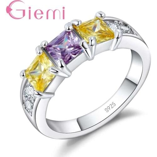 New Simple Wide Ring Paved Colorful Clear Crystal Women Real 925 Sterling Silver-Silver-Jewelry Yellow/Purple/White zircon