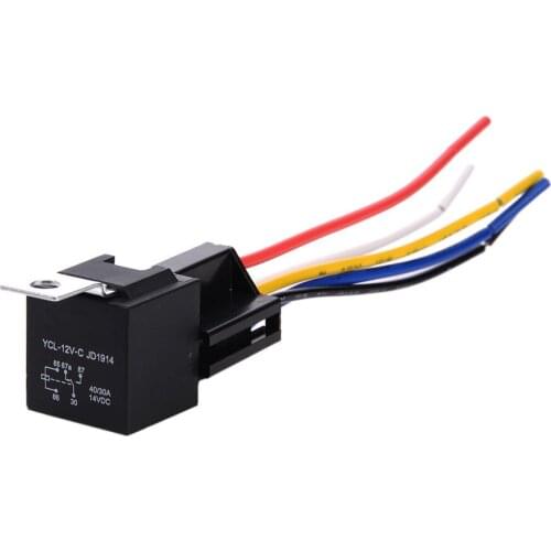 1 Piece Waterproof Automotive Relay 12v 5pin 40A Car Relay With Black Red Copper Terminal Auto Relay With Relay Socket