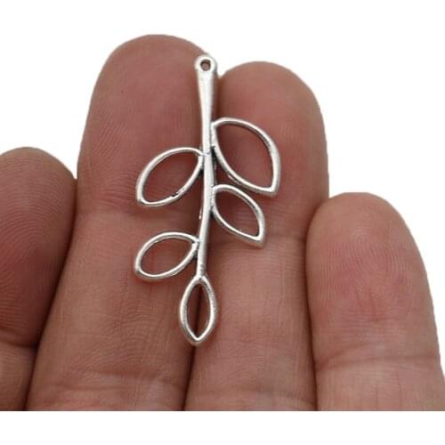 10pcs Antique Silver Plated Tree Leaf Charms Pendants for Jewelry Making Necklace DIY Handmade Craft 37x19mm