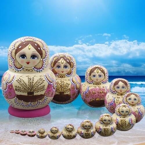 15pcs/set Matryoshka Doll Hand-painted Russian Nest Doll Wooden Toys Handicrafts Education Toys Baby Birthday Kids
