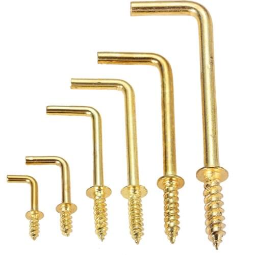 20pcs/10pcs L shape Dresser Cup Hooks Right Angle Screws 7 Style Hangers Golden Yellow Alloy Frame Sheep Eyes Iron Hook 7mm-70mm
