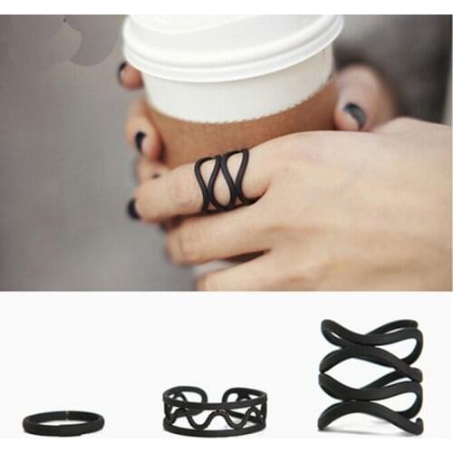 2021 Black Gothic Punk Hollow Open Rings for Women Egirl Vintage Korean Fashion Geometric Metal Finger Rings Female goth Jewelry