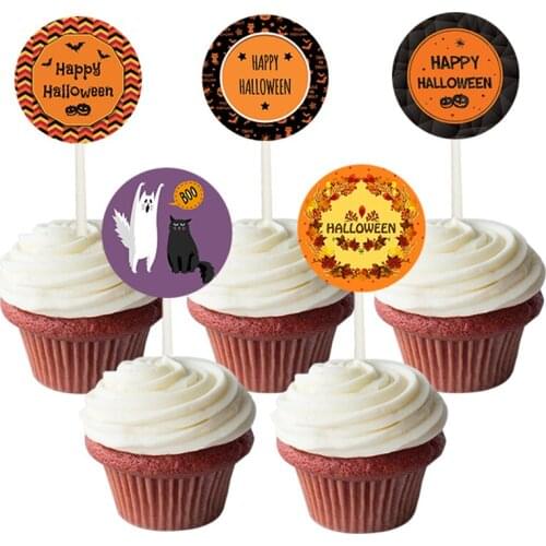 24pcs Cake Topper Halloween Party Fruit Picks Cupcake Topper Cake Insert Cards Cake Picks for Party Cake Decoration