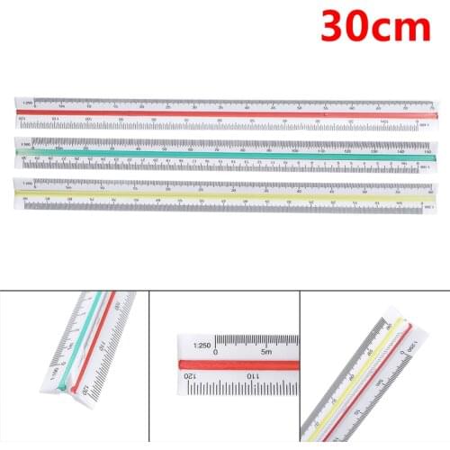 30cm Triangular Metric Scale Ruler Color Coded Side Triangular Scale 1:100/200/250/300/400/500 Gauge Engineer Tool 12.6