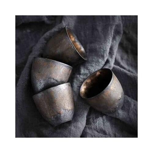 35ml Chinese Retro Handmade Gold Glaze Pottery Teacup High Temperature Small Liquor Cup China Ceramics Tea Set