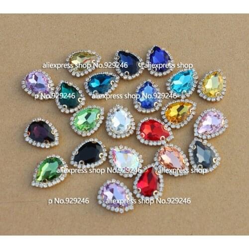 8pcs/pack 18*23mm mixed colors glass Crystal claw Rhinestones flatback sewing-on garment decorative tear-drop stones