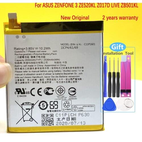 2650mAh C11P1601 Battery For ASUS ZENFONE 3 ZENFONE3 ZE520KL Z017DA ZenFone live ZB501KL A007 Mobile Phone