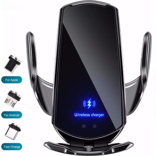 Automatic 15W Qi Car Wireless Charger for iPhone 12 11 XS XR X 8 Samsung S20 S10 Magnetic USB Infrared Sensor Phone Holder Mount