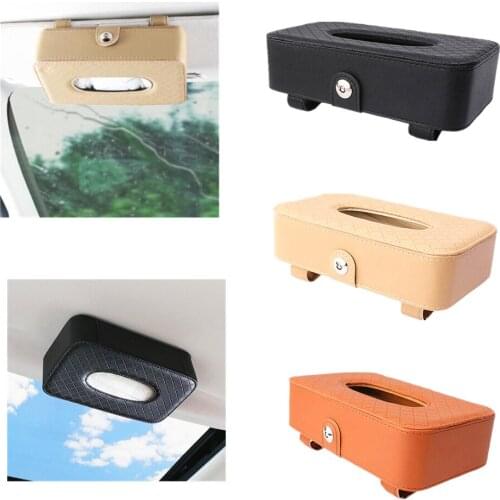 Car Sun Visor Tissue Boxes Holder Leather Tissue Organizer Bag Suspended Type Napkins Boxes Auto Interior Storage Decoration