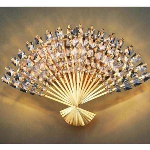 Free Shipping Modern Creative LED Crystal Wall Lamp Fan Shape Luxury Silver/Gold Bedroom Corridor Sitting Room Lamps Fixtures