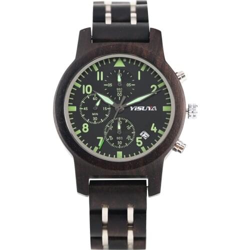 Mens Watch Quartz Wooden Watch Luminous Function Six-pin Chronograph Dial Watch Fashion Calendar Wooden Wristwatch