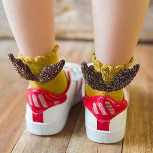 Childrens Ruffled Knitted Silver Filamentary Angel Wings Design Socks
