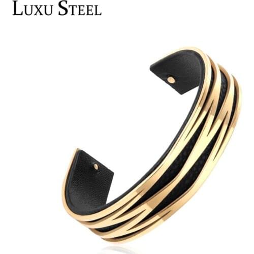 LUXUSTEEL leather bracelet men Stainless Steel Hollow Out Cuff Bangles 2020 pulsera Best Friend Wholesale