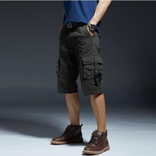 Summer Mens Straight Large Size Cargo Shorts Male Outdoor Fitness Training Hiking Sport Multi Pocket Pure Cotton Short Trousers